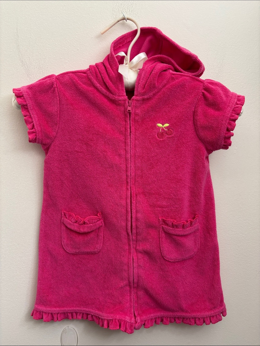 Greendog 24 month Hot Pink Hooded Kids Swim Coverup with Cherry Accent